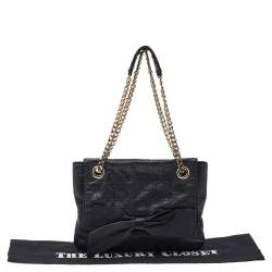 Pre Owned Carolina Herrera Black Monogram Embossed Leather Audrey Shoulder Bag