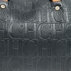 Pre Owned Carolina Herrera Dark Grey Monogram Leather Andy Satchel