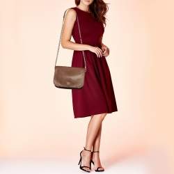 Pre Owned Carolina Herrera Brown Leather Chain Flap Shoulder Bag