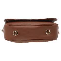 Pre Owned Carolina Herrera Brown Leather Chain Flap Shoulder Bag