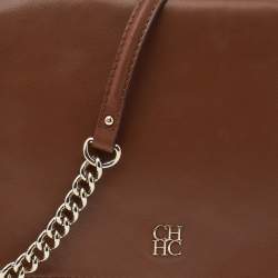 Pre Owned Carolina Herrera Brown Leather Chain Flap Shoulder Bag