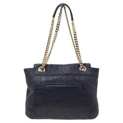 Pre Owned Carolina Herrera Black Monogram Leather Audrey Shoulder Bag