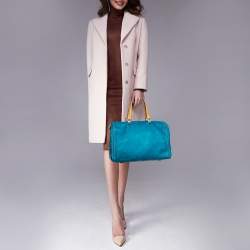 Pre Owned Carolina Herrera Bright Blue Monogram Embossed Leather Andy Boston Bag