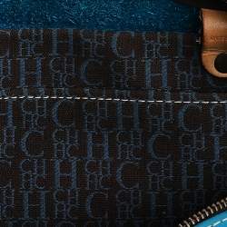 Pre Owned Carolina Herrera Bright Blue Monogram Embossed Leather Andy Boston Bag