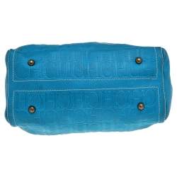 Pre Owned Carolina Herrera Bright Blue Monogram Embossed Leather Andy Boston Bag