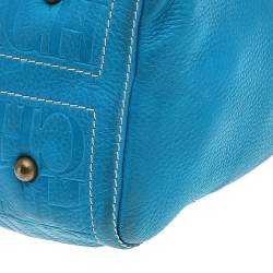 Pre Owned Carolina Herrera Bright Blue Monogram Embossed Leather Andy Boston Bag