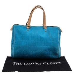 Pre Owned Carolina Herrera Bright Blue Monogram Embossed Leather Andy Boston Bag