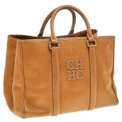 Pre Owned Carolina Herrera Mustard Yellow Leather Tote