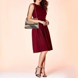 Pre Owned Carolina Herrera Multicolor Monogram Satin And Leather Top Handle Bag