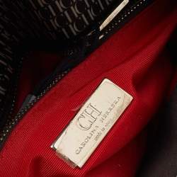 Pre Owned Carolina Herrera Multicolor Monogram Satin And Leather Top Handle Bag