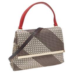 Pre Owned Carolina Herrera Multicolor Monogram Satin And Leather Top Handle Bag
