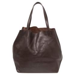 Pre Owned Carolina Herrera Dark Brown Leather Matryoshka Tote