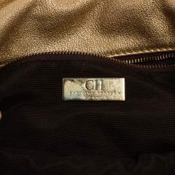 Pre Owned Carolina Herrera Metallic Gold Monogram Leather Audrey Shoulder Bag