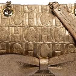 Pre Owned Carolina Herrera Metallic Gold Monogram Leather Audrey Shoulder Bag