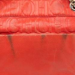 Pre Owned Carolina Herrera Orange Monogram Embossed Leather Audrey Shoulder Bag