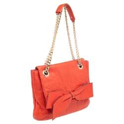 Pre Owned Carolina Herrera Orange Monogram Embossed Leather Audrey Shoulder Bag