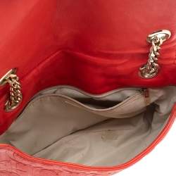 Pre Owned Carolina Herrera Orange Monogram Embossed Leather Audrey Shoulder Bag