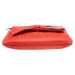 Pre Owned Carolina Herrera Orange Monogram Embossed Leather Audrey Shoulder Bag