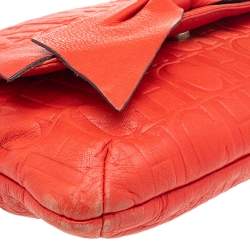 Pre Owned Carolina Herrera Orange Monogram Embossed Leather Audrey Shoulder Bag