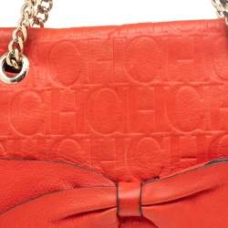 Pre Owned Carolina Herrera Orange Monogram Embossed Leather Audrey Shoulder Bag