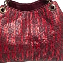 Pre Owned Carolina Herrera Red/Burgundy Monogram Leather Chain Tote