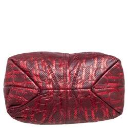 Pre Owned Carolina Herrera Red/Burgundy Monogram Leather Chain Tote