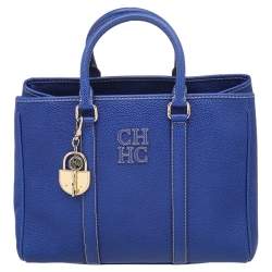 Pre Owned Carolina Herrera Blue Leather Tote