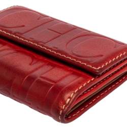 Pre Owned Carolina Herrera Monogram Embossed Leather Compact Wallet