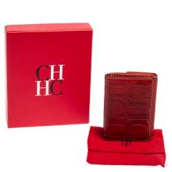 Pre Owned Carolina Herrera Monogram Embossed Leather Compact Wallet