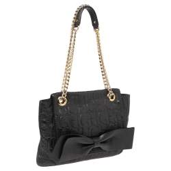 Pre Owned CH Carolina Herrera Black Monogram Leather Audrey Shoulder Bag