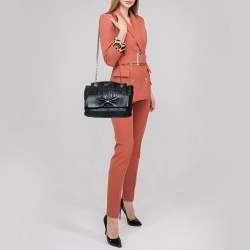 Pre Owned CH Carolina Herrera Black Monogram Leather Audrey Shoulder Bag