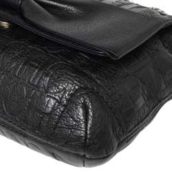 Pre Owned CH Carolina Herrera Black Monogram Leather Audrey Shoulder Bag