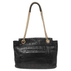 Pre Owned CH Carolina Herrera Black Monogram Leather Audrey Shoulder Bag