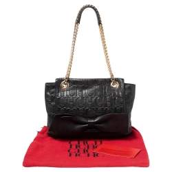 Pre Owned CH Carolina Herrera Black Monogram Leather Audrey Shoulder Bag