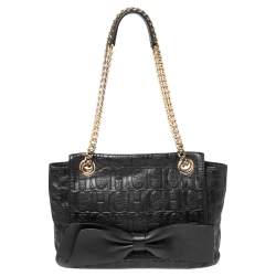 Pre Owned CH Carolina Herrera Black Monogram Leather Audrey Shoulder Bag