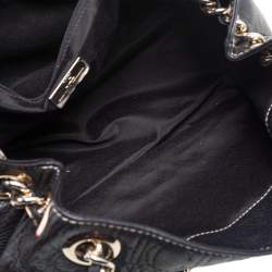 Pre Owned Carolina Herrera Black Monogram Embossed Leather Tassel Flap Shoulder Bag