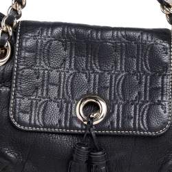 Pre Owned Carolina Herrera Black Monogram Embossed Leather Tassel Flap Shoulder Bag