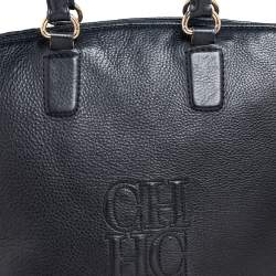 Pre Owned Carolina Herrera Black Leather Top Zip Shopper Tote