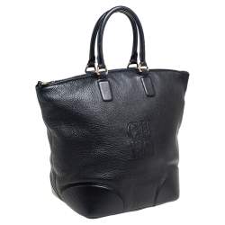 Pre Owned Carolina Herrera Black Leather Top Zip Shopper Tote