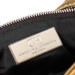 Pre Owned Carolina Herrera Metallic Gold Leather Logo Flap Clutch