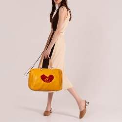 Pre Owned Carolina Herrera Yellow Monogram Leather Large Heart Limited Edition Andy Boston Bag