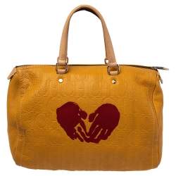 Pre Owned Carolina Herrera Yellow Monogram Leather Large Heart Limited Edition Andy Boston Bag