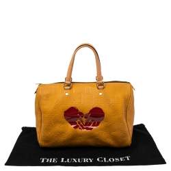 Pre Owned Carolina Herrera Yellow Monogram Leather Large Heart Limited Edition Andy Boston Bag