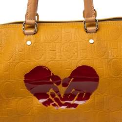 Pre Owned Carolina Herrera Yellow Monogram Leather Large Heart Limited Edition Andy Boston Bag