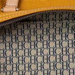 Pre Owned Carolina Herrera Yellow Monogram Leather Large Heart Limited Edition Andy Boston Bag