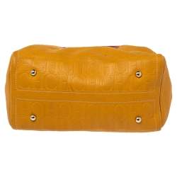 Pre Owned Carolina Herrera Yellow Monogram Leather Large Heart Limited Edition Andy Boston Bag