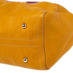 Pre Owned Carolina Herrera Yellow Monogram Leather Large Heart Limited Edition Andy Boston Bag