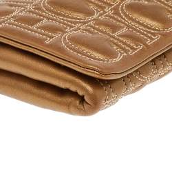 Pre Owned Carolina Herrera Gold Monogram Leather Flap Clutch