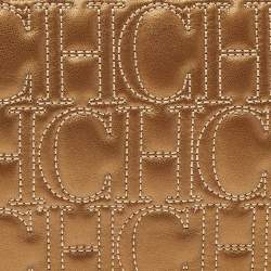 Pre Owned Carolina Herrera Gold Monogram Leather Flap Clutch