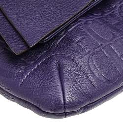 Pre Owned Carolina Herrera Purple Monogram Embossed Leather Audrey Shoulder Bag